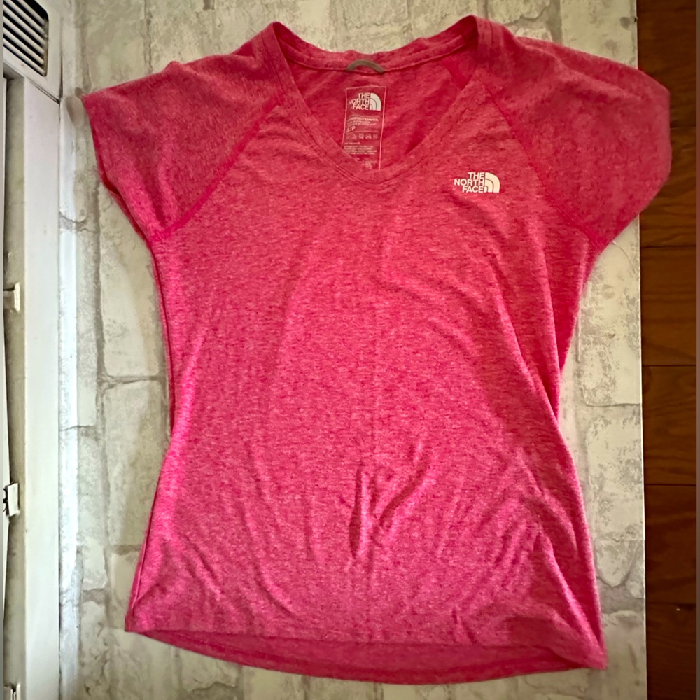 The North Face Heather Pink V-neck Womens Size Small Tee- EUC